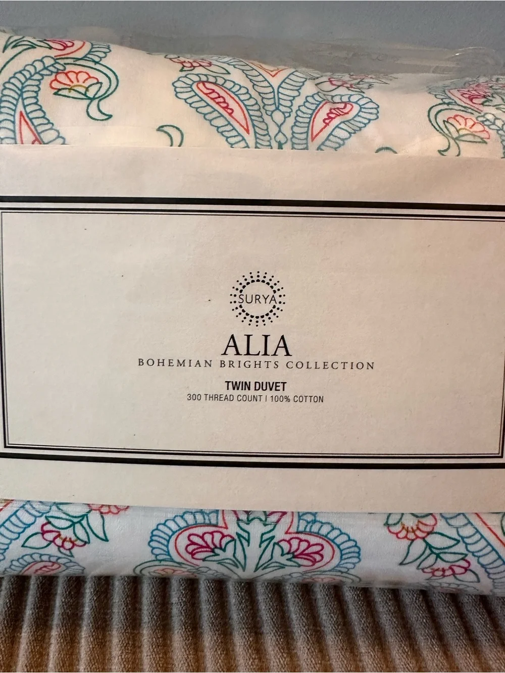 Akalia Bohemian Brights Cotton Duvet Cover - White with Pink & Teal